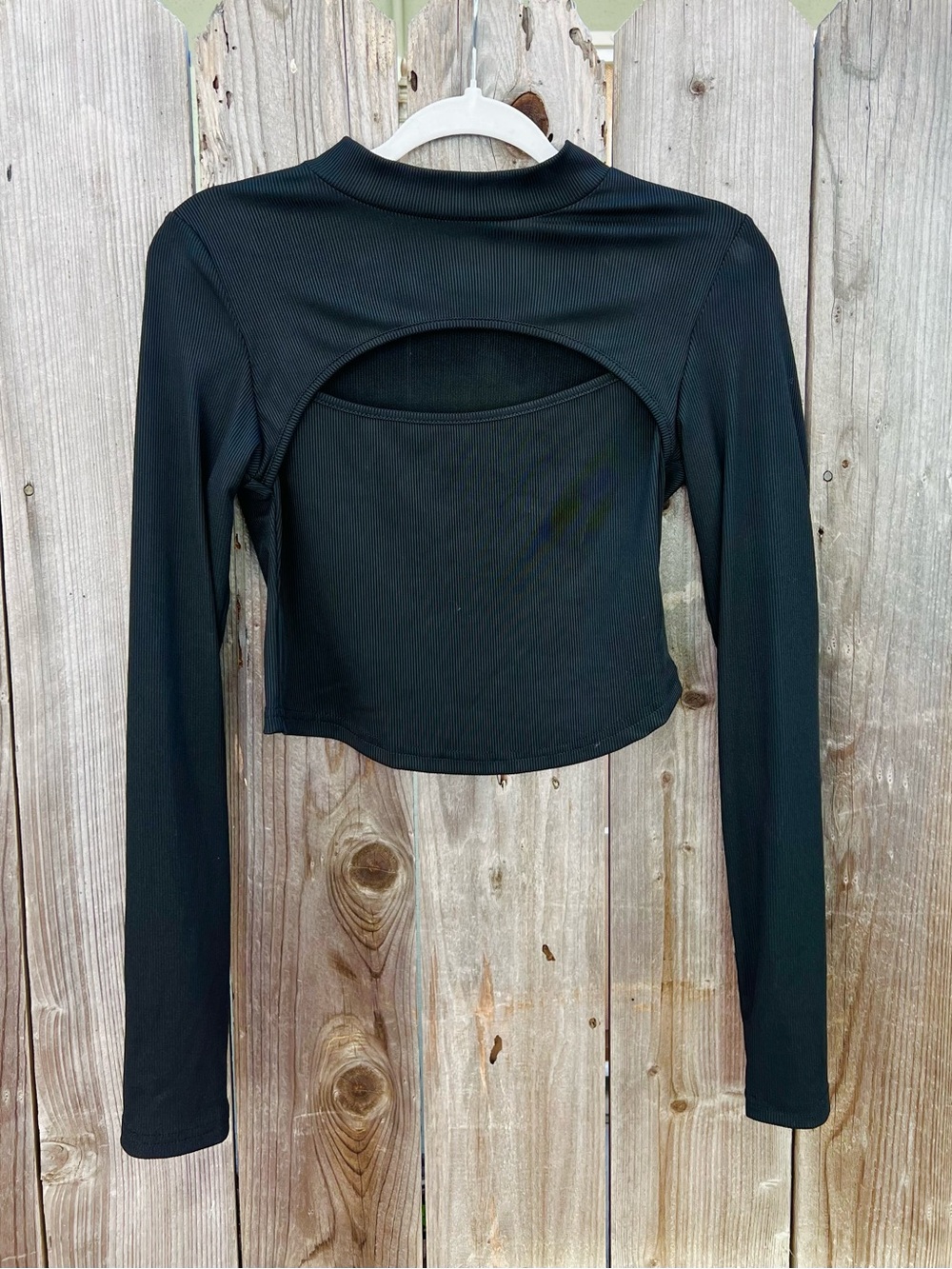 Black Long Sleeve Cutout Crop Top